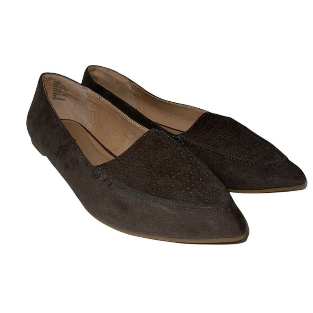 Torrid Womens Laser Cut Pointed Toe Loafers Flats Size 9 Wide Gray Taupe